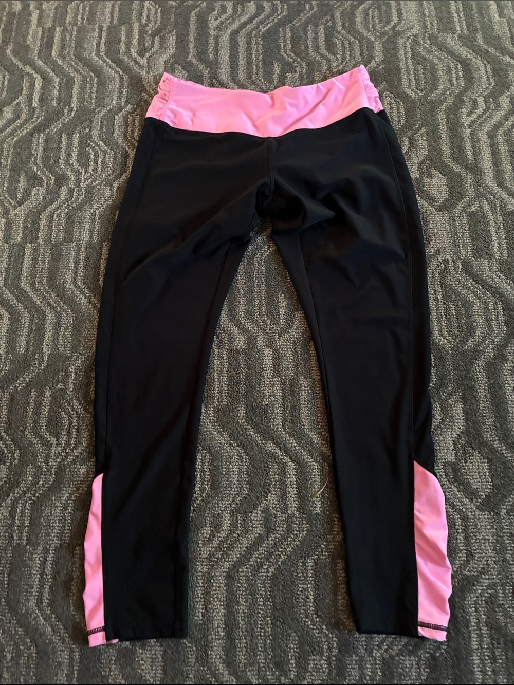 Avia Black Leggings with Pink Waistband and Ankle Accents